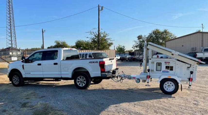 Ford F250 delivering a mobile solar generator to a cell site in Anna Texas
